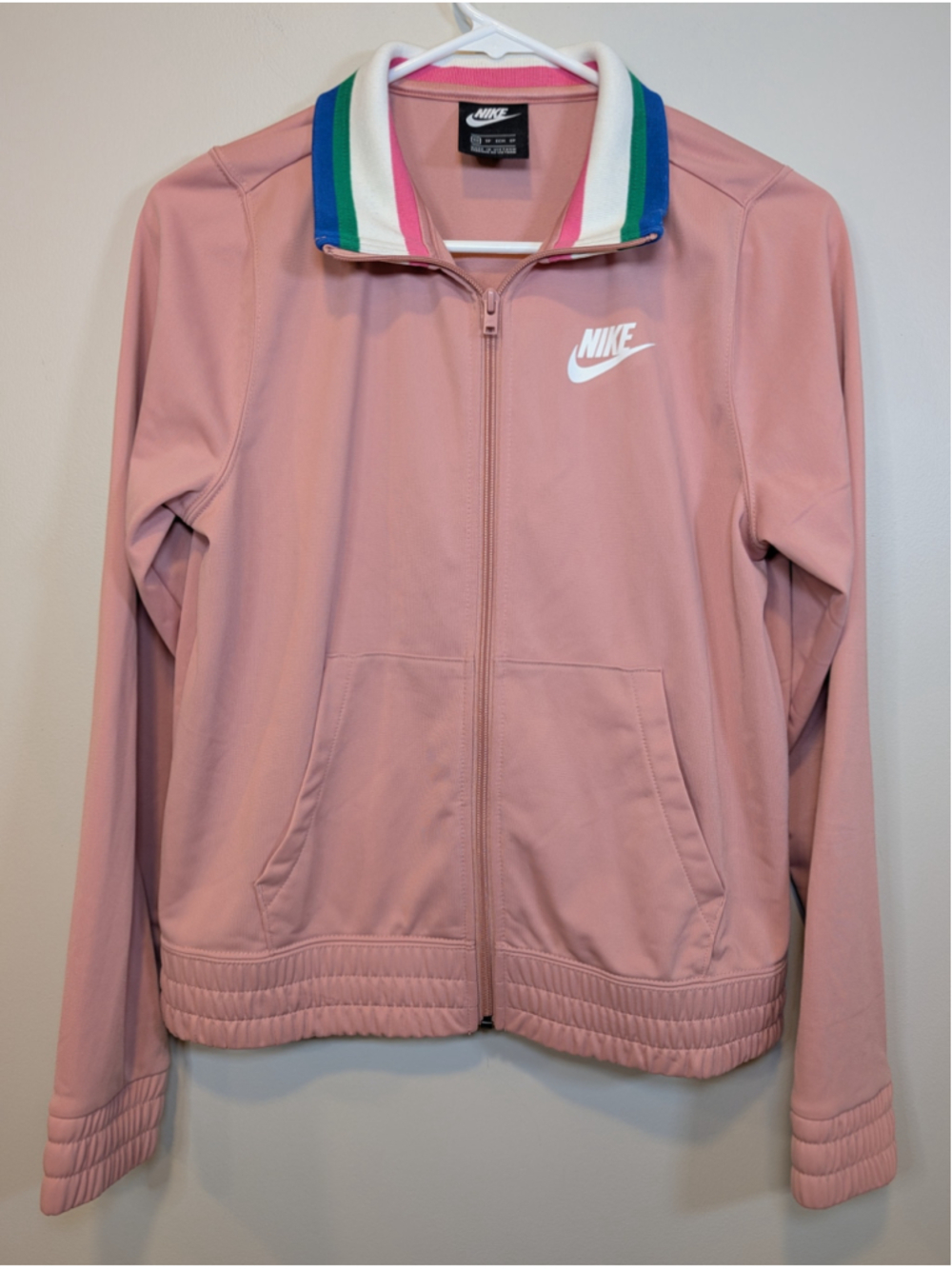 Nike Sportswear Heritage Track Jacket Mauve Pink Stripe Rib Collar Zip Up XS